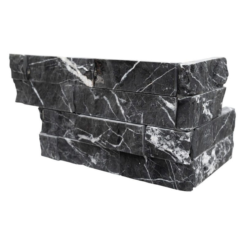 Marquin nero ledger corner 6"x18" splitface marble wall tile LPNLMMARNER618COR product shot profile view