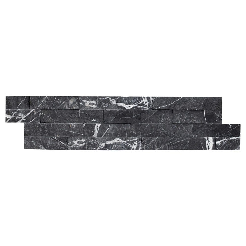 Marquina nero ledger panel 6" x 24" splitface marble wall tile LPNLMMARNER624 product shot top view 5