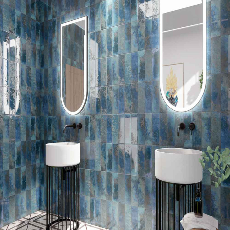 Marza cobalt 4x12 glossy ceramic subway wall tile NMARCOB4X12G product shot bathroom view 3