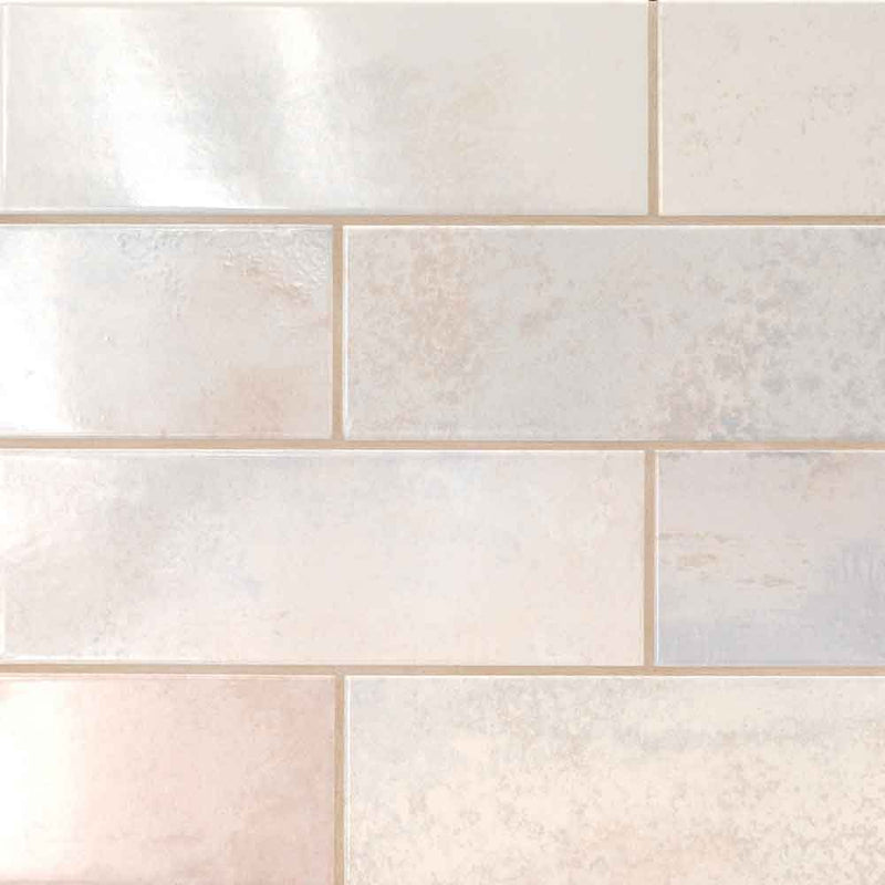 Marza pearl 4x12 glossy ceramic subway wall tile NMARPEA4X12G product shot wall view 3