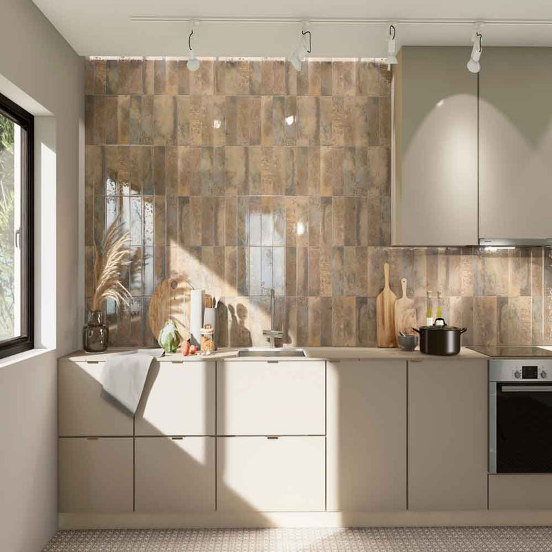Marza rust 4x12 glossy ceramic subway wall tile NMARRUS4X12G product shot room view