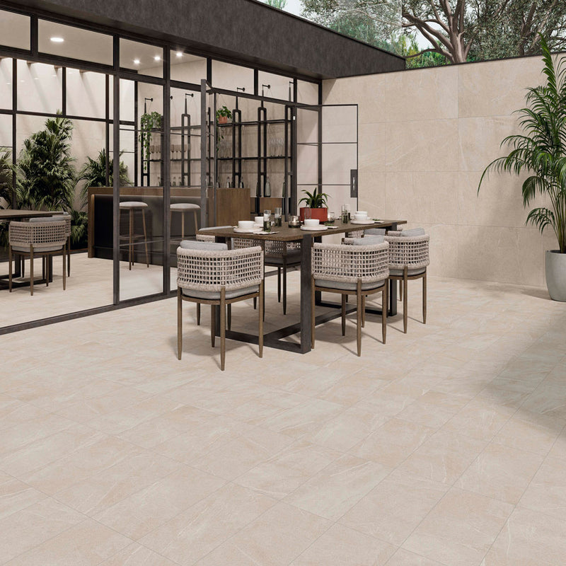 Maven ivory 12x24 matte  porcelain floor and wall tile  msi collection NMAVIVO1224 room shot outdoor sitting view