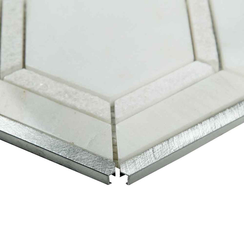 Medici silver pattern 10.83x12.44 stone metal blend mesh mounted mosaic tile SMOT-SMTL-MEDSIL8MM product shot profile view
