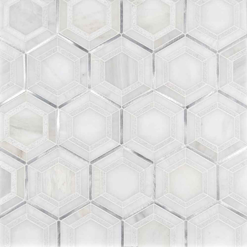 Medici silver pattern 10.83x12.44 stone metal blend meshmounted mosaic tile SMOT-SMTL-MEDSIL8MM product shot wall view