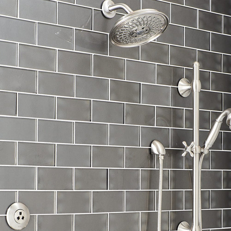 Metallic gray 3x6 glossy glass subway tile SMOT-GL-T-MG36 product shot bathroom wall view