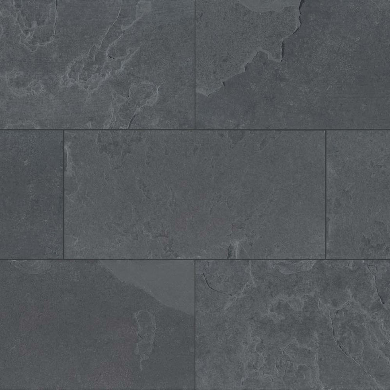 Montauk black 12 in x 24 in gauged slate floor and wall tile SMONBLK1224G product shot multiple tiles angle top view