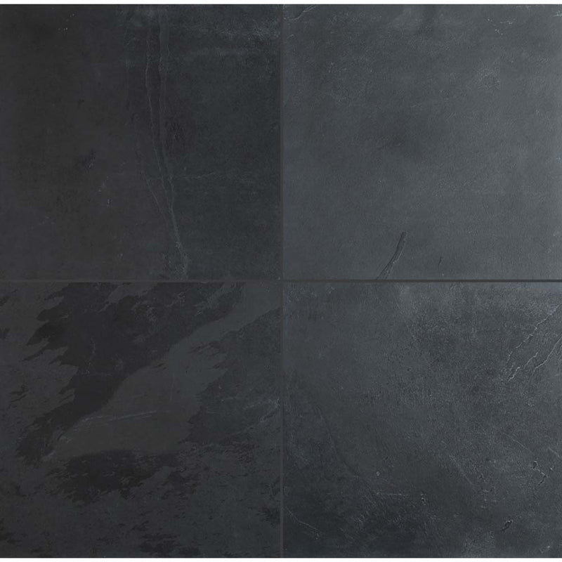 Montauk black 16 in x 16 in honed slate floor and wall tile SMONBLK1616H product shot multiple tiles angle top view