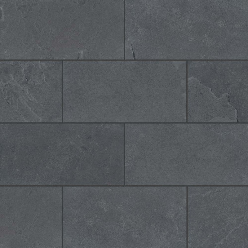 Montauk black 3 in x 6 in gauged slate floor and wall tile SMONBLK36G product shot multiple tiles angle top view