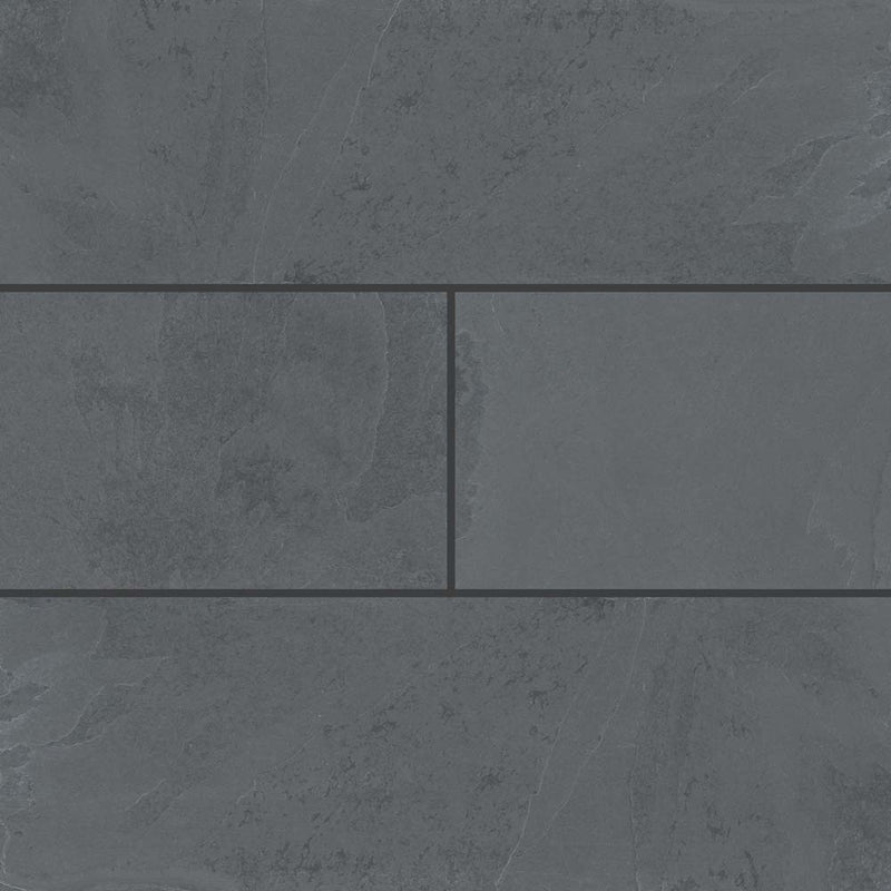 Montauk black 4 in x12 in gauged slate floor and wall tile SMONBLK412G product shot multiple tiles angle top view