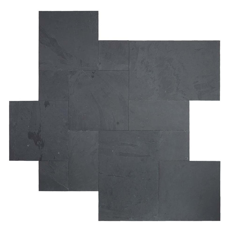 Montauk black pattern gauged slate floor and wall tile SMONBLK-ASH-3-G product shot top multiple closup view