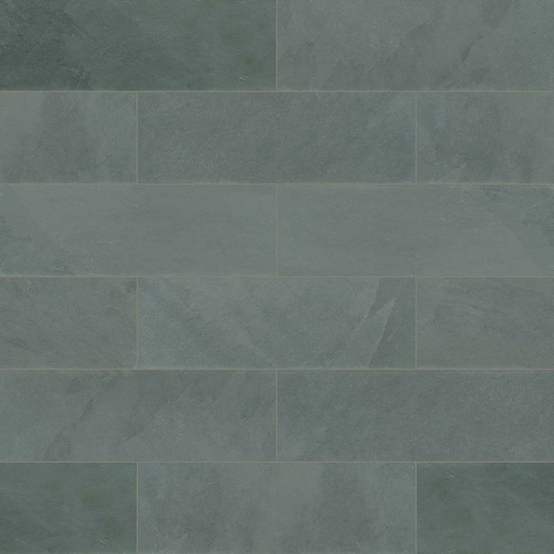 Montauk blue 4 in x 12 in gauged slate floor and wall tile SMONBLU412G product shot multiple tiles angle top view