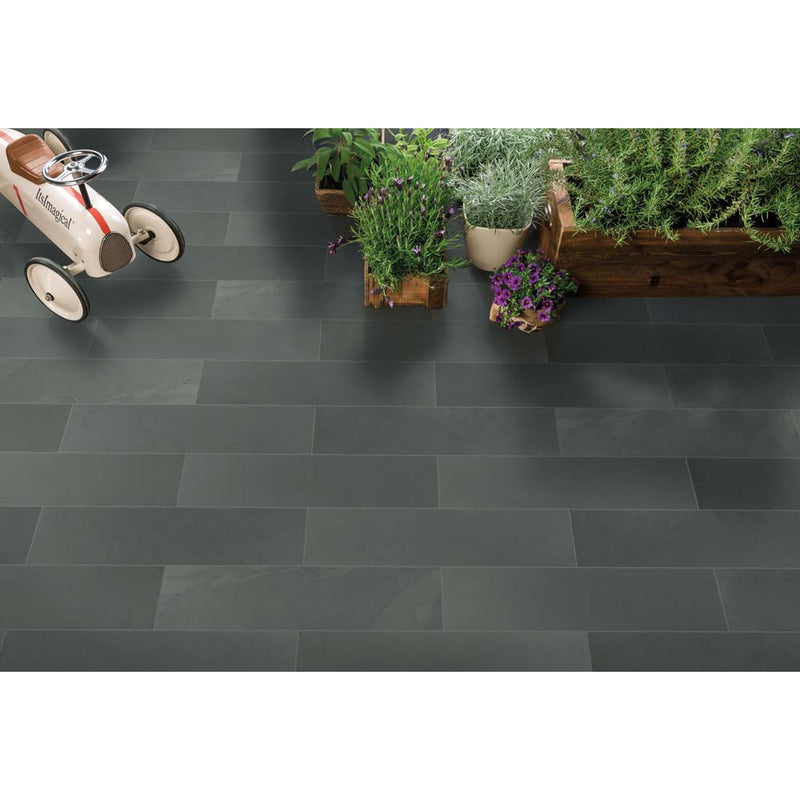 Montauk blue 6 in x 24 in gauged slate floor and wall tile SMONBLU624G product shot tile outdoor view