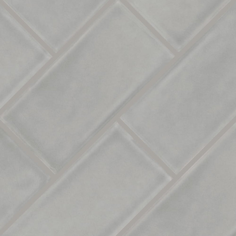 Morning fog 3x6 handcrafted glossy ceramic gray subway tile SMOT PT MOFOG36 product shot angle view