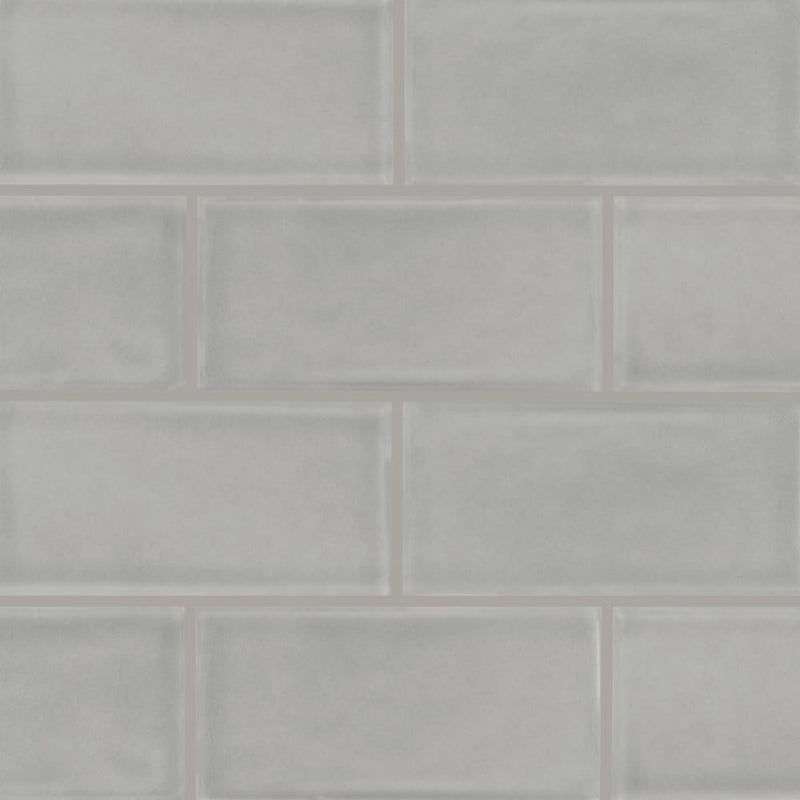 Morning fog 3x6 handcrafted glossy ceramic gray subway tile SMOT-PT-MOFOG36 product shot multiple tiles wall view