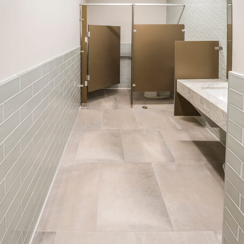 Morning fog 4x12 glossy ceramic gray subway tile SMOT-PT-MOFOG412 product shot bathroom wall view