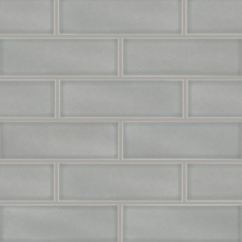 Morning fog 4x12 glossy ceramic gray subway tile SMOT-PT-MOFOG412 product shot multiple tiles wall view1