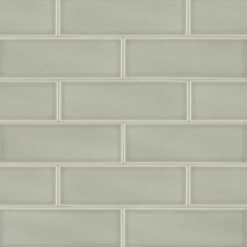 Morning fog 4x12 glossy ceramic gray subway tile SMOT-PT-MOFOG412 product shot multiple tiles wall view