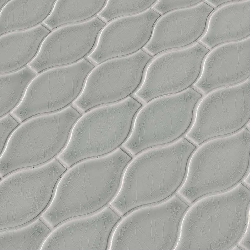 Morning fog ogee gray 11.22X14.37 glazed ceramic mesh mounted mosaic tile SMOT-PT-MOFOG-OGEE product shot multiple tiles angle view