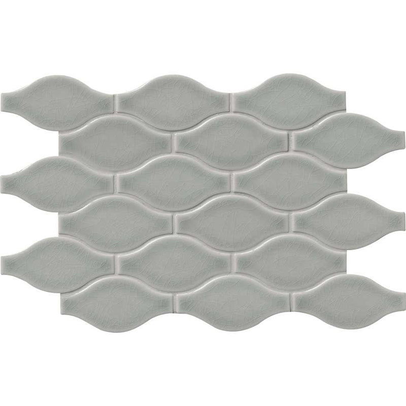 Morning fog ogee gray 11.22X14.37 glazed ceramic mesh mounted mosaic tile SMOT-PT-MOFOG-OGEE product shot multiple tiles close up view