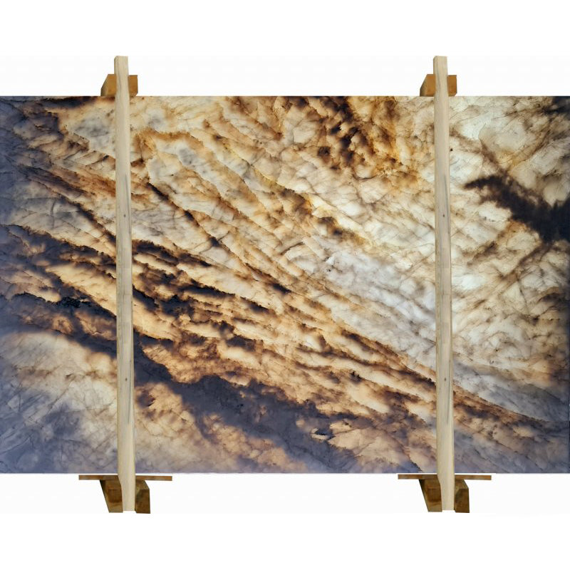 Mugla sugar white marble slabs polished 2cm packed on wooden bundle backlit front view