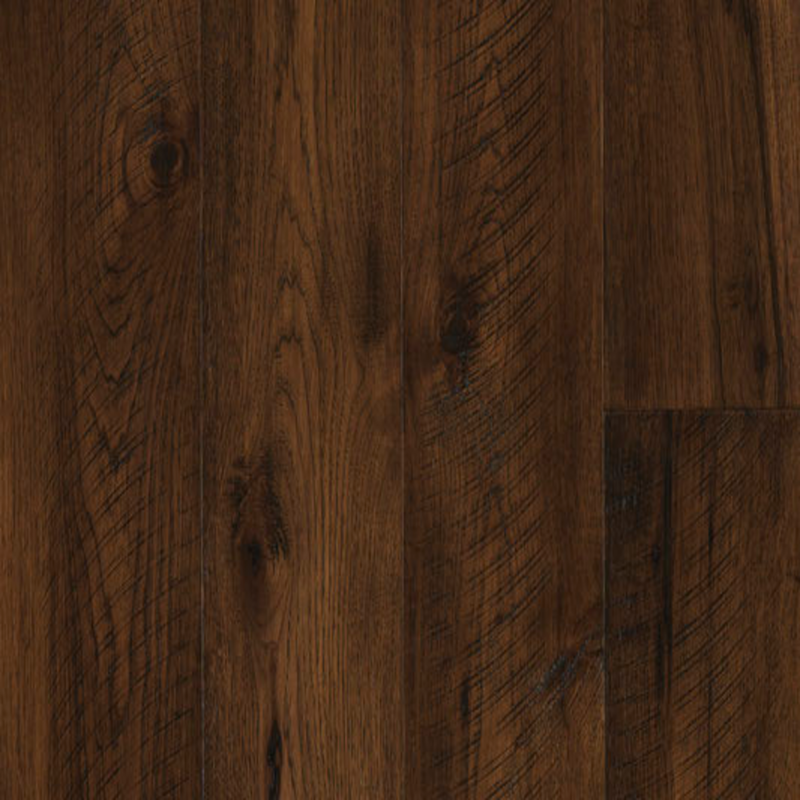Multilayer engineered wood 75 wide 38 thick hickory kerf sawn  handscraped leda brown E280 EF legend collection product shot wall view