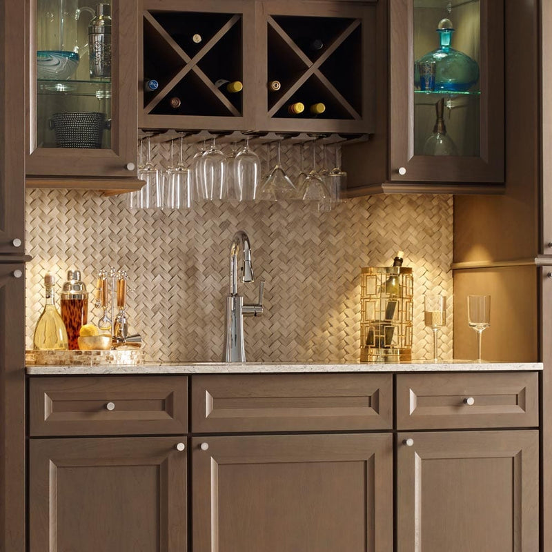 Mystic cloud arched herringbone 12X12 honed marble mesh mounted mosaic tile SMOT-ARCH-MC-HBH product shot kitchen view
