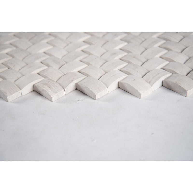 Mystic cloud arched herringbone 12X12 honed marble mesh mounted mosaic tile SMOT-ARCH-MC-HBH product shot profile view