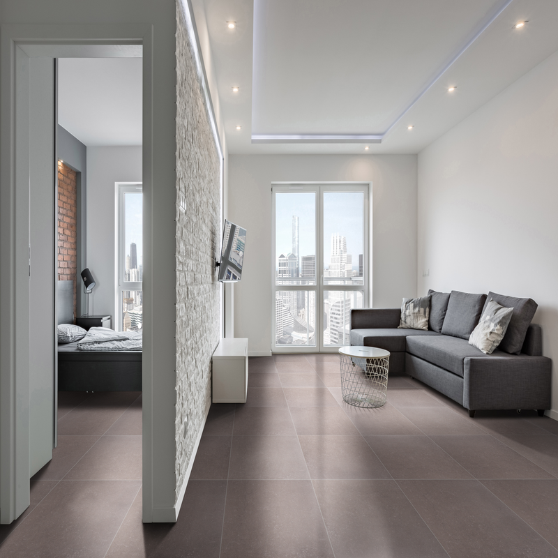 Dimensions Concrete Matte Porcelain Floor and Wall Tile - MSI Collection product shot living room view 2