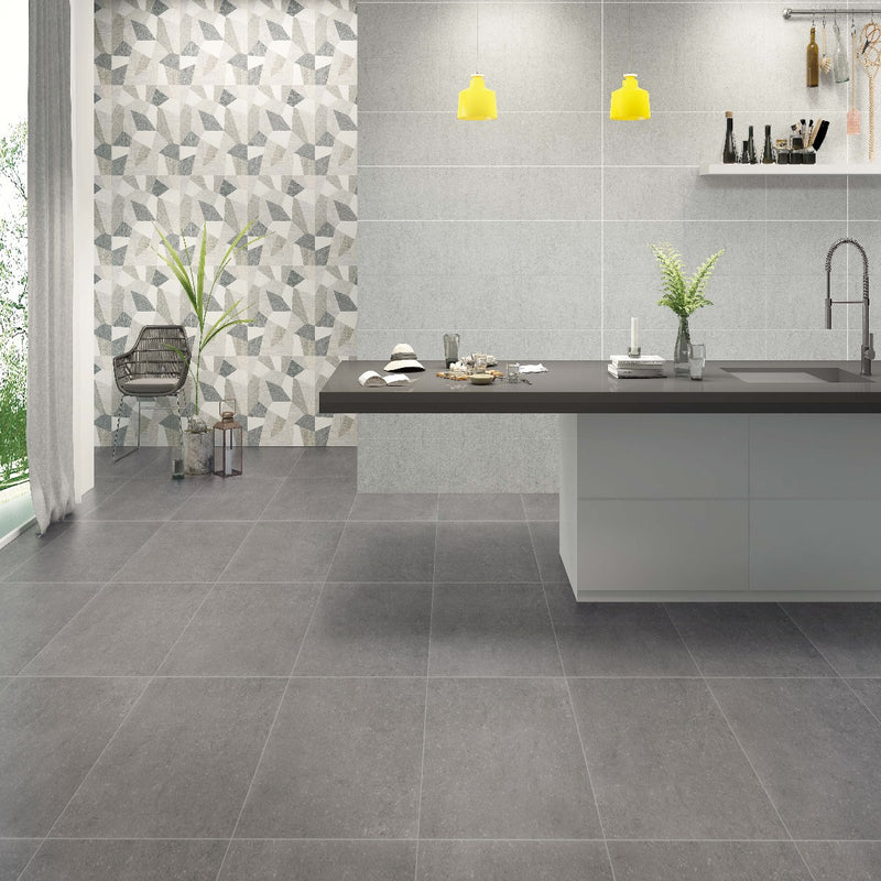 Dimensions Gris Matte Porcelain Floor and Wall Tile - MSI Collection product shot kitchen view