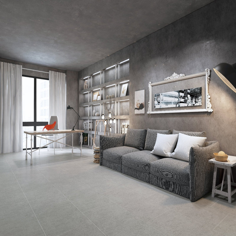 MSI Dimensions Gris Matte Porcelain Floor Wall Tile - MSI Collection product shot living room view