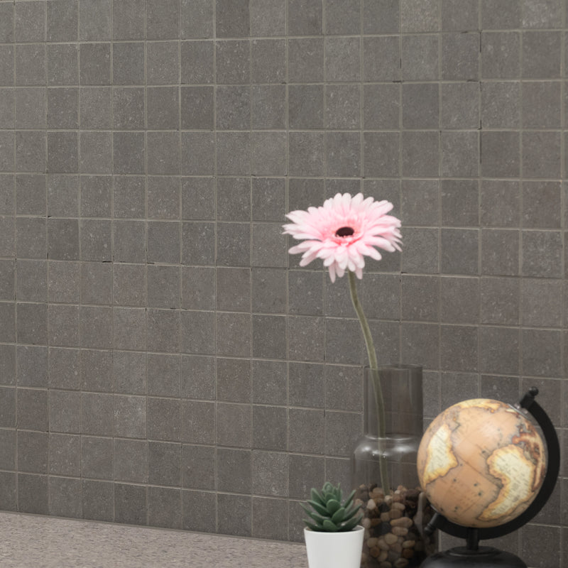 Dimensions Gris 12"x12" Matte Porcelain Mesh-Mounted Mosaic Tile room shot bathroom view 2