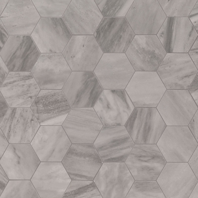 Eden Bardiglio 12"x12" Matte 3" Hexagon Porcelain Mosaic Tile product shot wall view