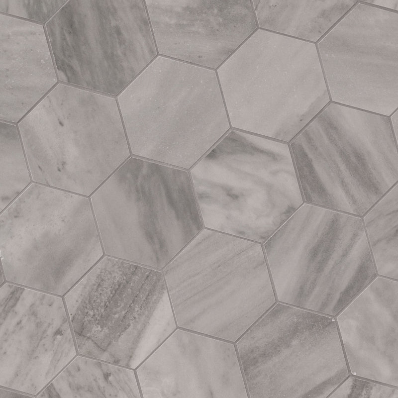 Eden Bardiglio 12"x12" Matte 3" Hexagon Porcelain Mosaic Tile product shot angle view