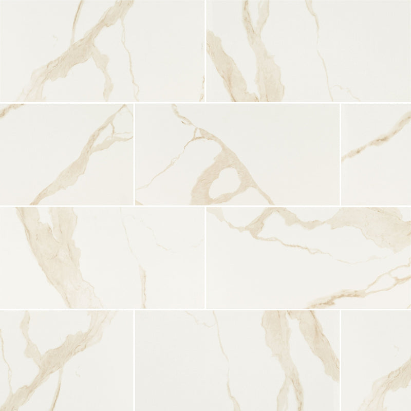 Eden calacatta 12 in x 24 in polished NEDECAL1224P porcelain floor and wall tile product shot wall view