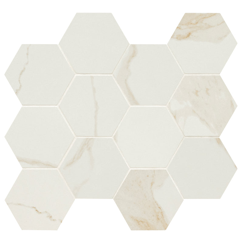 Eden Calcatta 12"x12" Hexagon 3" Matte Porcelain Mosaic Tile product shot profile view