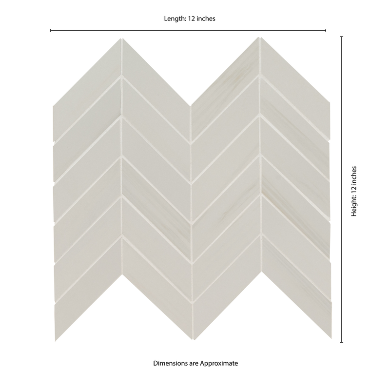 Eden Dolomite 12"x15" Matte Chevron Porcelain Mosaic Tile product shot measurement view