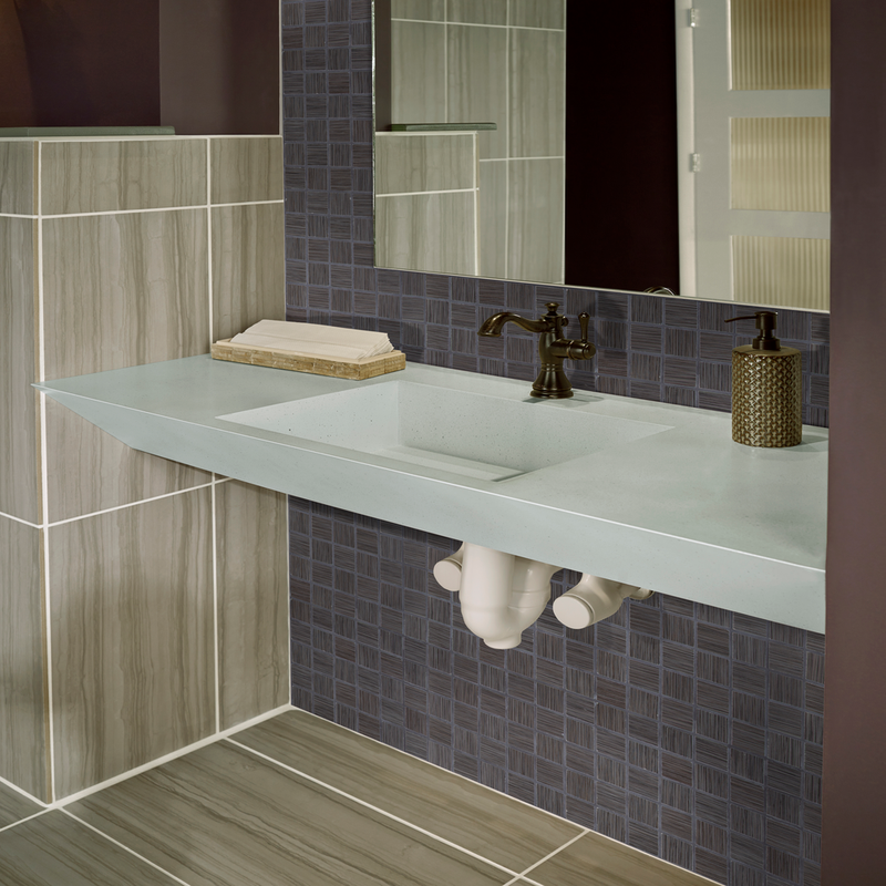 Focus Graphite 12"x12" Matte Porcelain Mesh-Mounted Mosaic Tile room shot bathroom view
