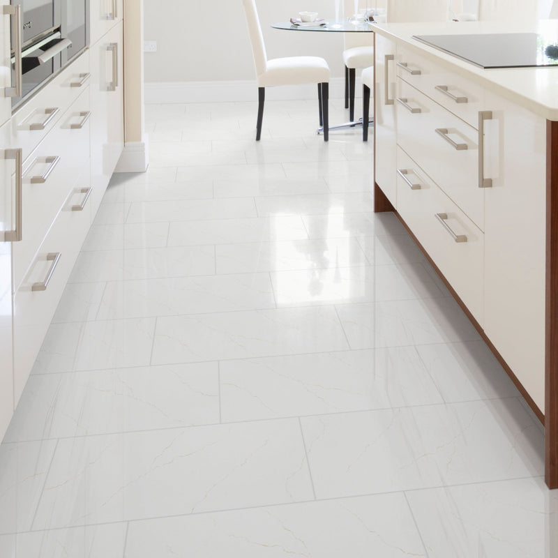 Miraggio Gold 12"x24" Porcelain Polished Floor and Wall tile - MSI Collection room shot kitchen view
