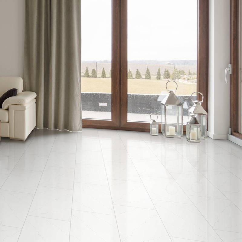 Miraggio Gray 12"x24" Porcelain Polished Floor and Wall tile - MSI Collection room shot living room view  2