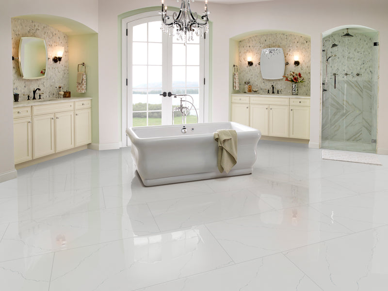 Miraggio Gray 24"x48" Porcelain Polished Floor and Wall tile - MSI Collection room shot bathroom view 2