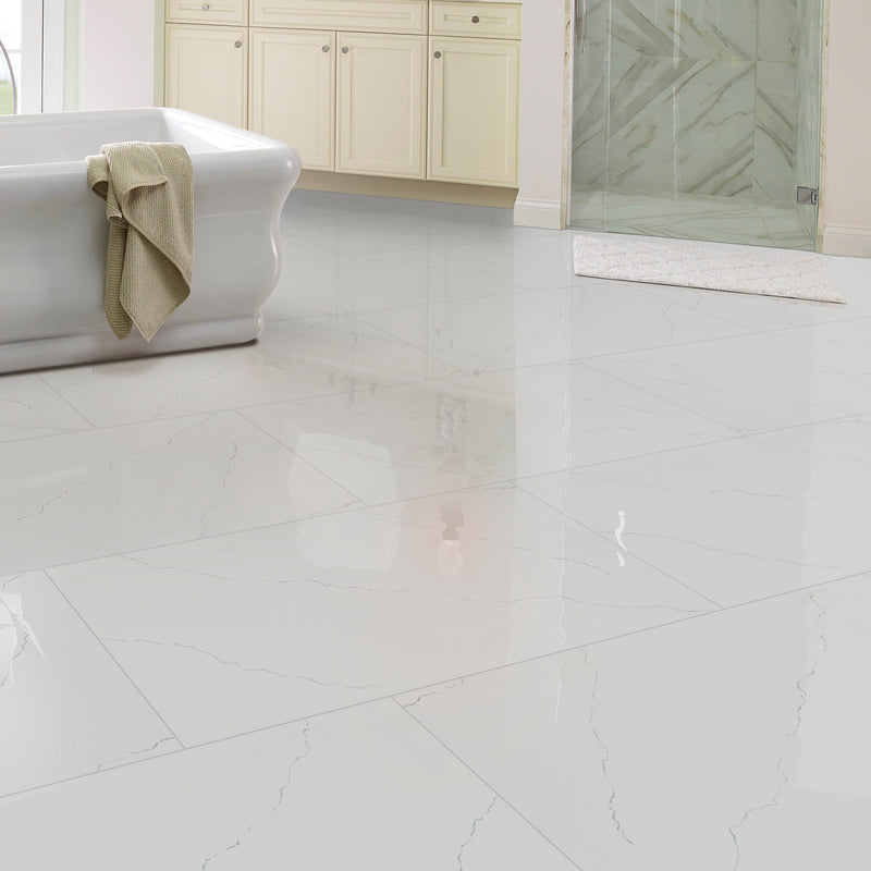Miraggio Gray 24"x48" Porcelain Polished Floor and Wall tile - MSI Collection room shot bathroom view