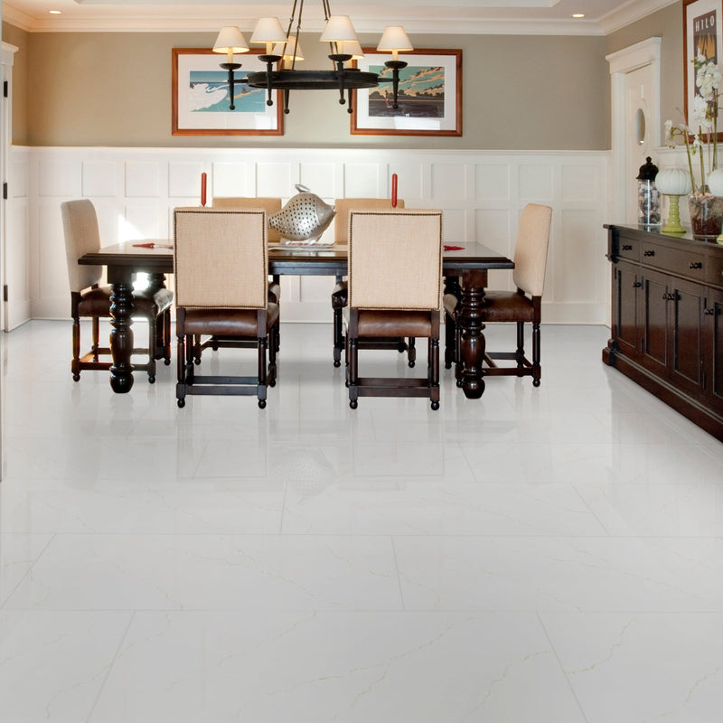 Miraggio Gray 24"x48" Porcelain Polished Floor and Wall tile - MSI Collection room shot dinning view