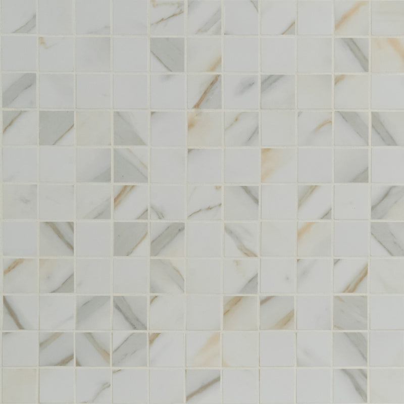 Pietra Calacatta 12"x12" Polished Porcelain Mesh-Mounted Mosaic Tile product shot wall view 2