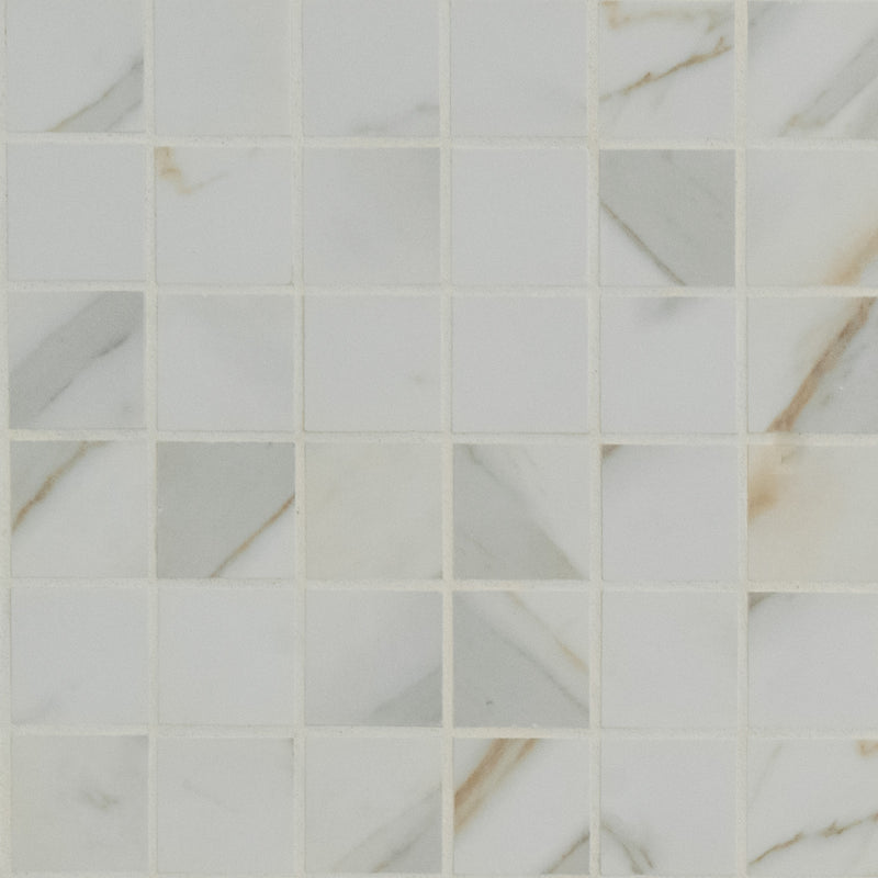 Pietra Calacatta 12"x12" Polished Porcelain Mesh-Mounted Mosaic Tile product shot wall view