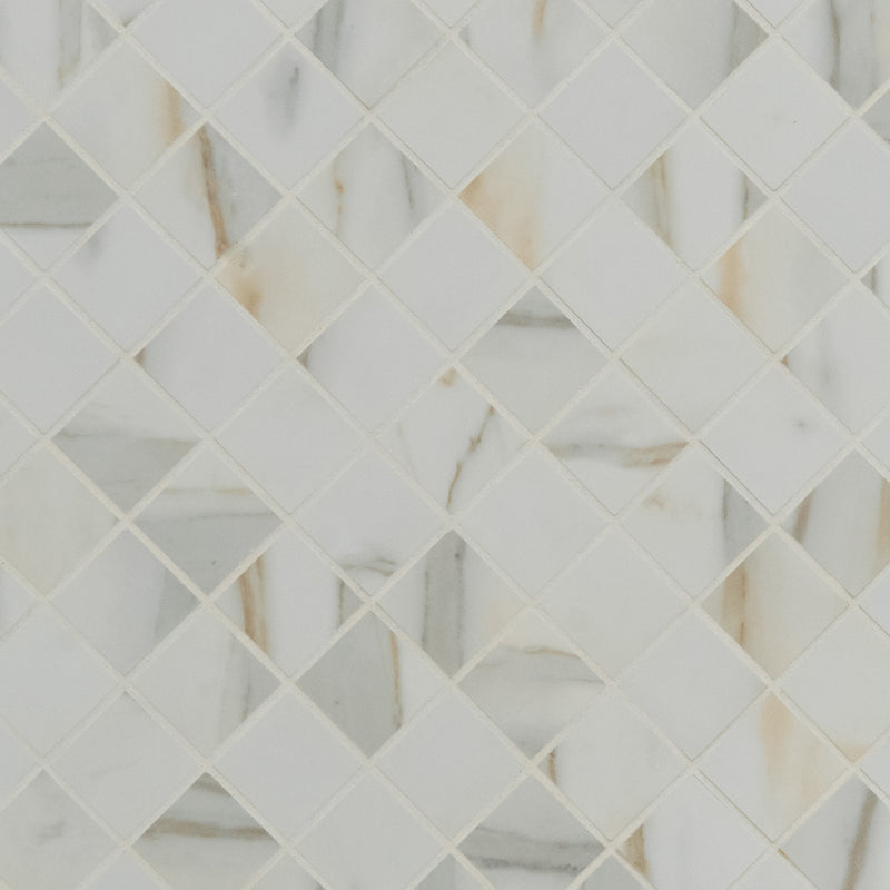 Pietra Calacatta 12"x12" Polished Porcelain Mesh-Mounted Mosaic Tile product shot angle view