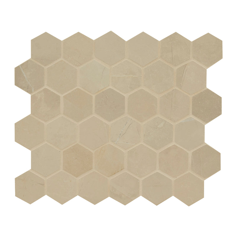 Sande Cream 12"x12" Matte 2" Hexagon Porcelain Mesh-Mounted Mosaic Tile product shot profile  view