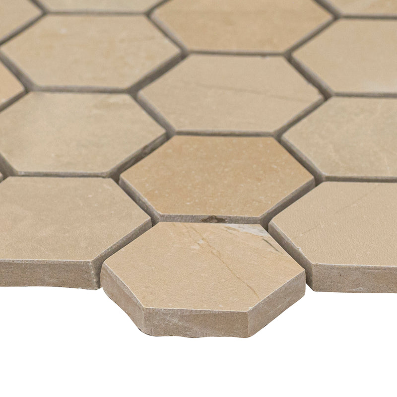 Sande Cream 12"x12" Matte 2" Hexagon Porcelain Mesh-Mounted Mosaic Tile product shot profile view