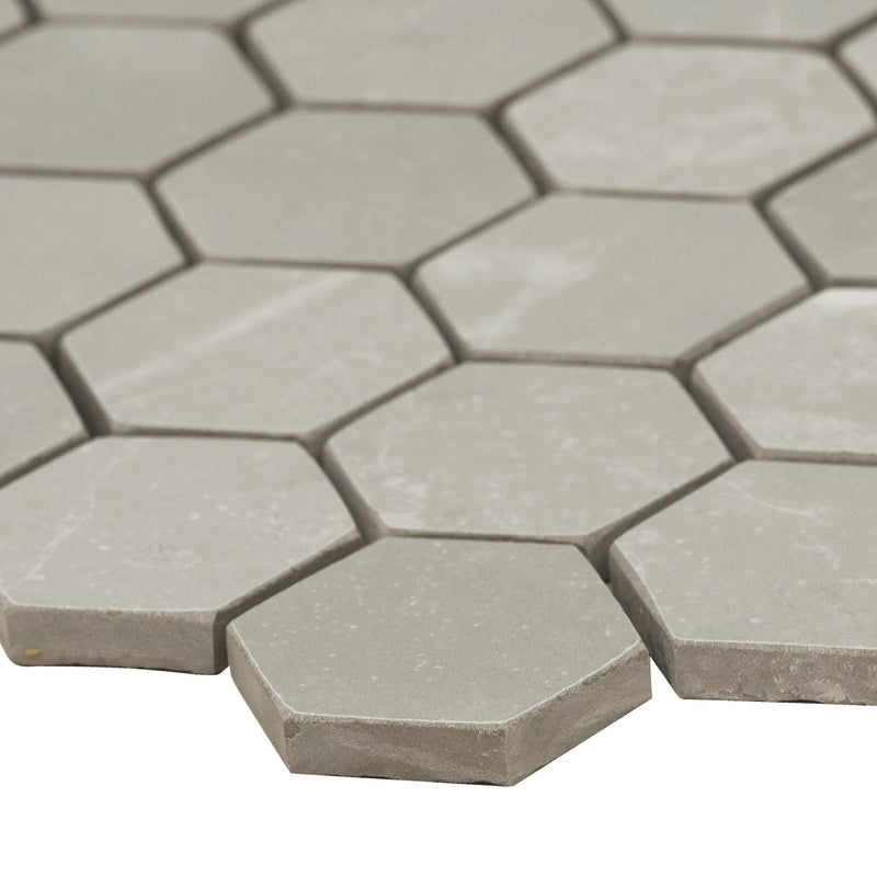 Sande Gray 12"x12" Matte  2" Hexagon Porcelain Mosaic Tile product shot profile view