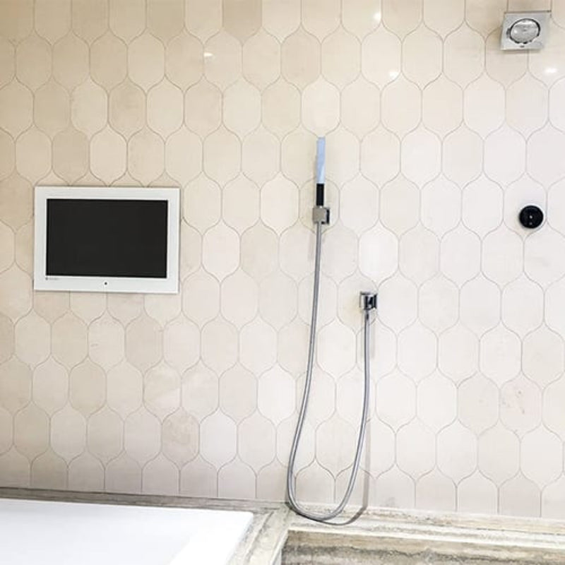 Gothic Arabesque Hampton 4 7/8"x8 13/16" Honed & Polished Marble Waterjet Decos Tile room shot bathroom view