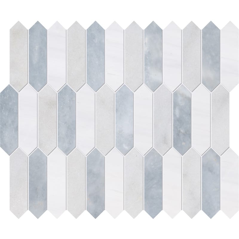 Lonte Snow White Foster Honed 13 3/16"x11" Baby Picket Marble Mosaic product shot wall view